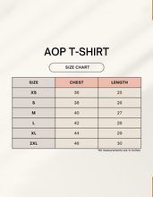 Load image into Gallery viewer, Pigmenta - Men's All Over Printed Half Sleeve T-Shirt Size Chart