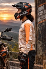 Load image into Gallery viewer, Desert Ranger Men's Riding Jersey side view featuring desert camouflage graphics and orange accents, designed for KTM Adventure and off-road riders.