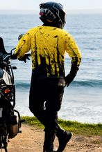 Load image into Gallery viewer, Full back view of Neon Impact Men's Riding Jersey with premium yellow and black adventure touring design