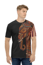 Load image into Gallery viewer, Royal Gajraj men's t-shirt front view elephant print ethnic design half black stylish outfit