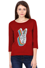 Load image into Gallery viewer, Peace Hand Gesture Sign - Women's Round Neck Full Sleeve T-Shirt