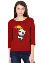 Load image into Gallery viewer, Panda With Umberlla - Women's Round Neck Full Sleeve T-Shirt