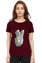 Load image into Gallery viewer, Peace Hand Gesture Sign - Women's Round Neck Half Sleeve T-Shirt