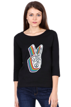 Load image into Gallery viewer, Peace Hand Gesture Sign - Women's Round Neck Full Sleeve T-Shirt