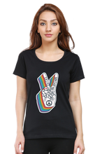 Load image into Gallery viewer, Peace Hand Gesture Sign - Women's Round Neck Half Sleeve T-Shirt
