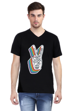 Load image into Gallery viewer, Peace Hand Gesture Sign - Men's V-Neck Half Sleeve T-Shirt