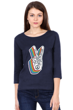 Load image into Gallery viewer, Peace Hand Gesture Sign - Women's Round Neck Full Sleeve T-Shirt
