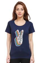 Load image into Gallery viewer, Peace Hand Gesture Sign - Women's Round Neck Half Sleeve T-Shirt