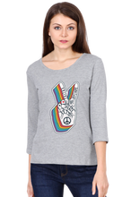 Load image into Gallery viewer, Peace Hand Gesture Sign - Women's Round Neck Full Sleeve T-Shirt