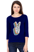 Load image into Gallery viewer, Peace Hand Gesture Sign - Women's Round Neck Full Sleeve T-Shirt