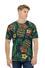 Load image into Gallery viewer, Tribal Tiki Mask Hibiscus Flowers - Men's All Over Printed Half Sleeve T-Shirt