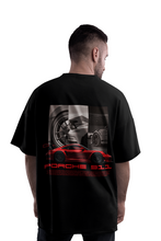Load image into Gallery viewer, Back print of 911 Brotherhood oversized automotive streetwear tee with sports car artwork
