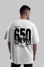 Load image into Gallery viewer, Back print of GT 650 oversized biker streetwear tee with café racer artwork
