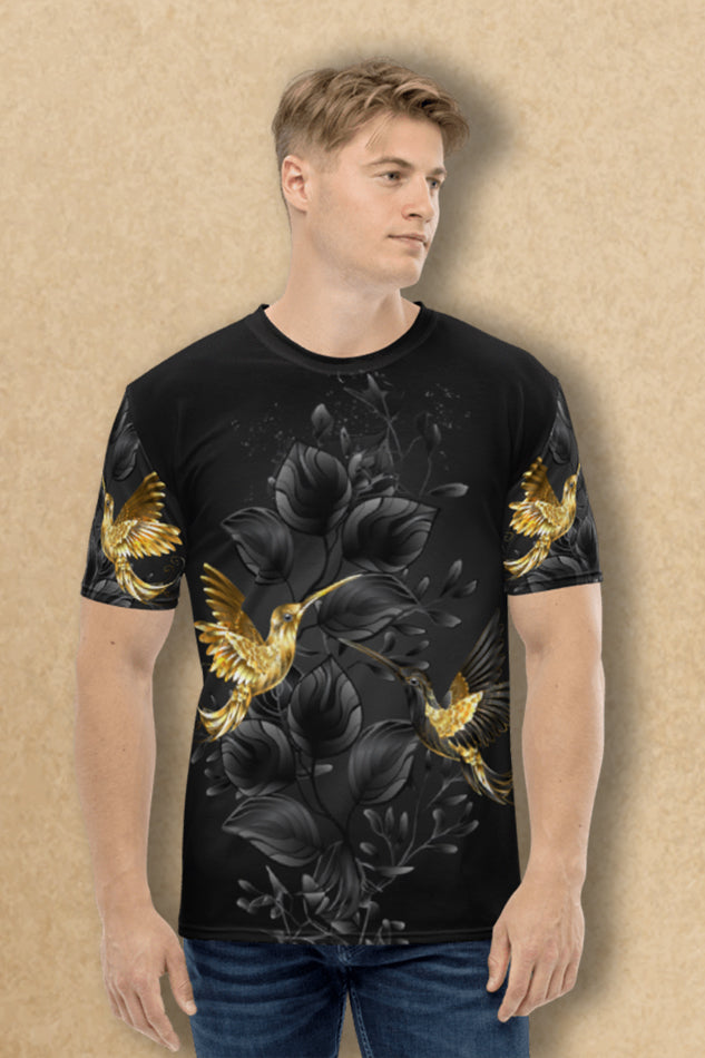 Golden Birds Pattern - Men's All Over Printed Half Sleeve T-Shirt