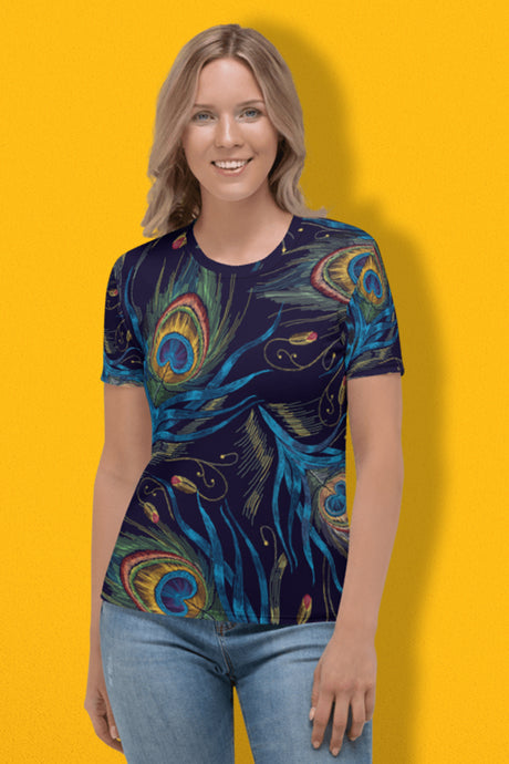 Peacock Feather Pattern - Women's All Over Printed Half Sleeve T-Shirt