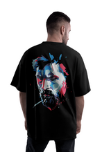 Load image into Gallery viewer, Back print of Lionel Messi oversized streetwear tee with artistic portrait artwork
