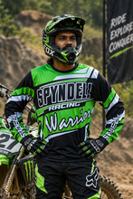 Load image into Gallery viewer, Ninja Vortex Men's Riding Jersey in green, black and white racing graphics, designed for Kawasaki KLX 230 riders and off-road motorcycle enthusiasts.
