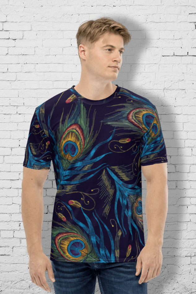 Peacock Feather Pattern Men's All Over Printed Half Sleeve T