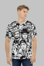 Load image into Gallery viewer, Urban Legends men's all over printed t-shirt front view black and white streetwear graphic design
