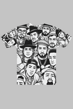 Load image into Gallery viewer, close up of Urban Legends t-shirt fabric and print detail black and white graphic streetwear design
