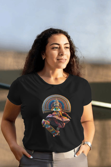 Skateboarding Kathakali - Women's Round Neck Half Sleeve T-Shirt