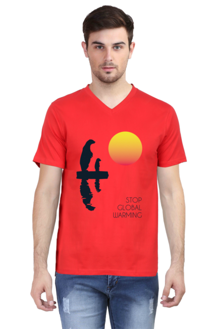 Stop Global Warming - Men's V-Neck Half Sleeve T-Shirt