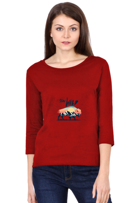 Stay Wild Bison - Women's Round Neck Full Sleeve T-Shirt