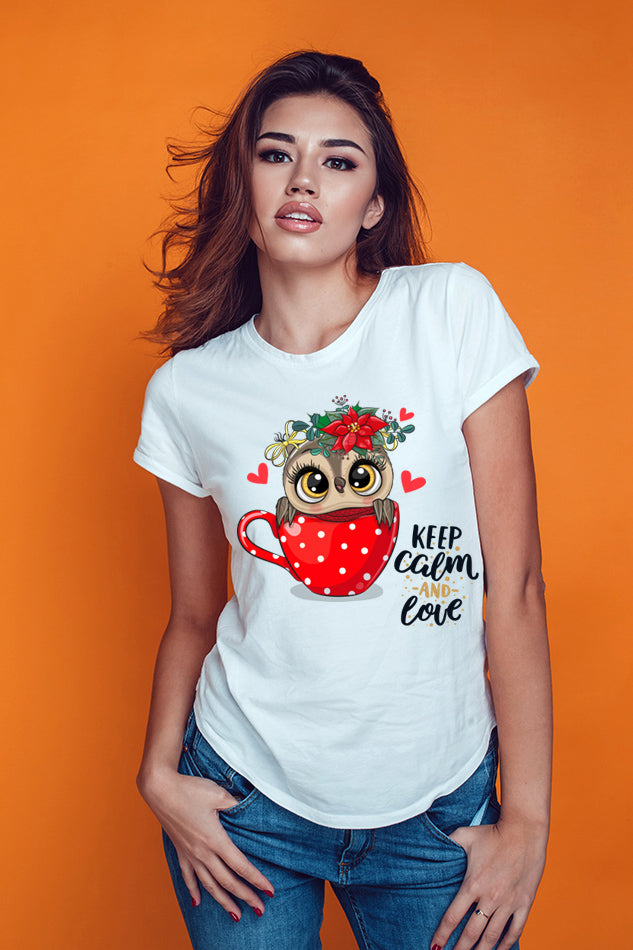 Owl Inside the Red Cup - Women's Round Neck Half Sleeve T-Shirt