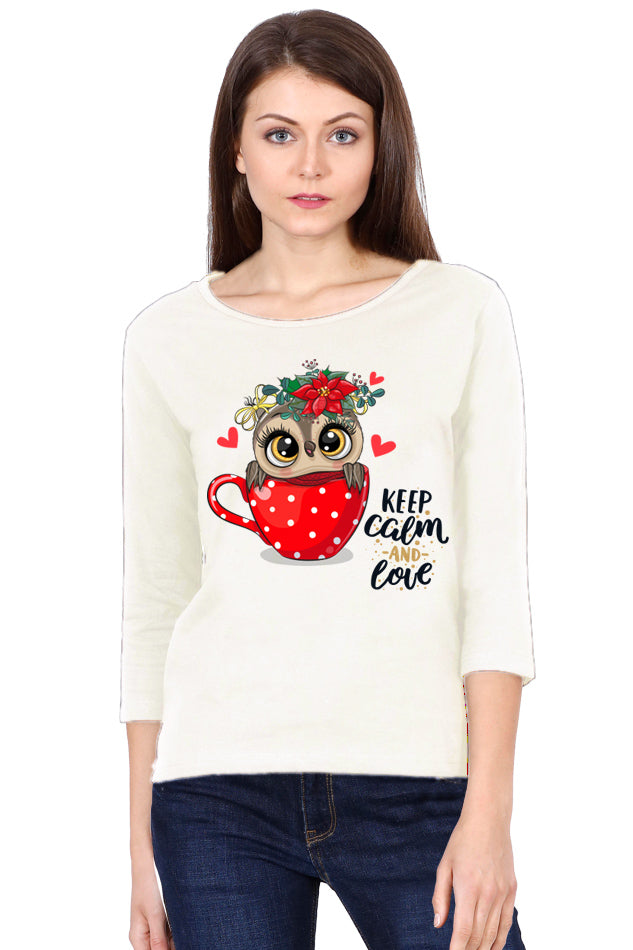 Owl Inside the Red Cup - Women's Round Neck Full Sleeve T-Shirt