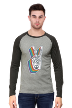 Load image into Gallery viewer, Peace Hand Gesture Sign - Men&#39;s Raglan Full Sleeve T-Shirt
