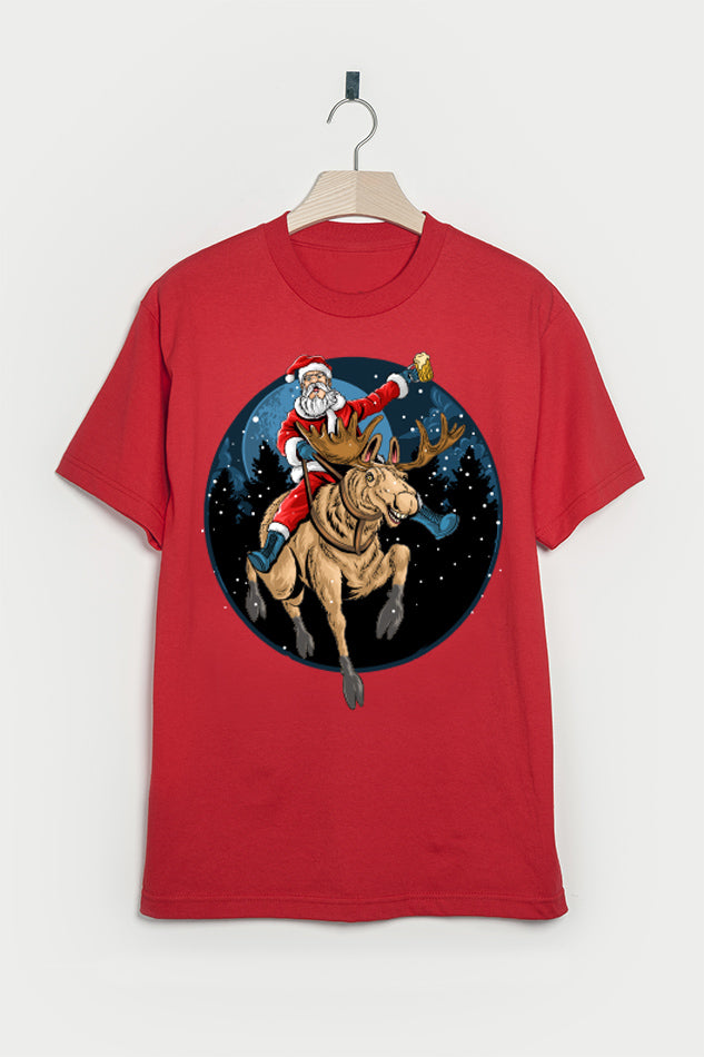 Santa On Rain Deer (Christmas Edition) - Men's Round Neck Half Sleeve T-Shirt