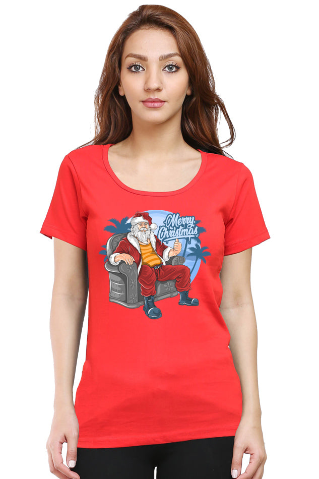 Sitting Santa (Christmas Edition) - Women's Round Neck Half Sleeve T-Shirt