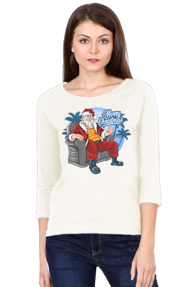 Sitting Santa (Christmas Edition) - Women's Round Neck Full Sleeve T-Shirt