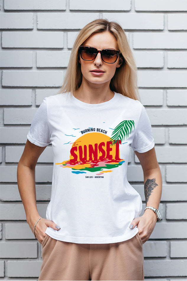 Burning Beach Sunset - Women's Round Neck Half Sleeve T-Shirt