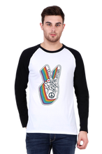 Load image into Gallery viewer, Peace Hand Gesture Sign - Men&#39;s Raglan Full Sleeve T-Shirt
