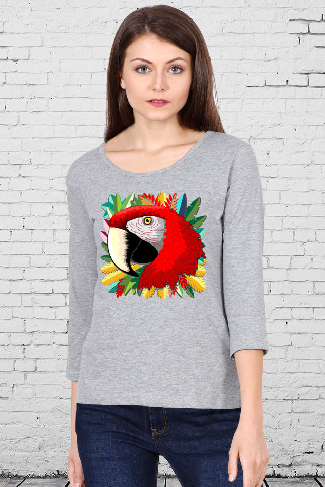 Red Parrot - Women's Round Neck Full Sleeve T-Shirt