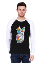 Load image into Gallery viewer, Peace Hand Gesture Sign - Men&#39;s Raglan Full Sleeve T-Shirt
