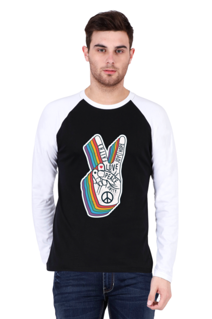 Peace Hand Gesture Sign - Men's Raglan Full Sleeve T-Shirt