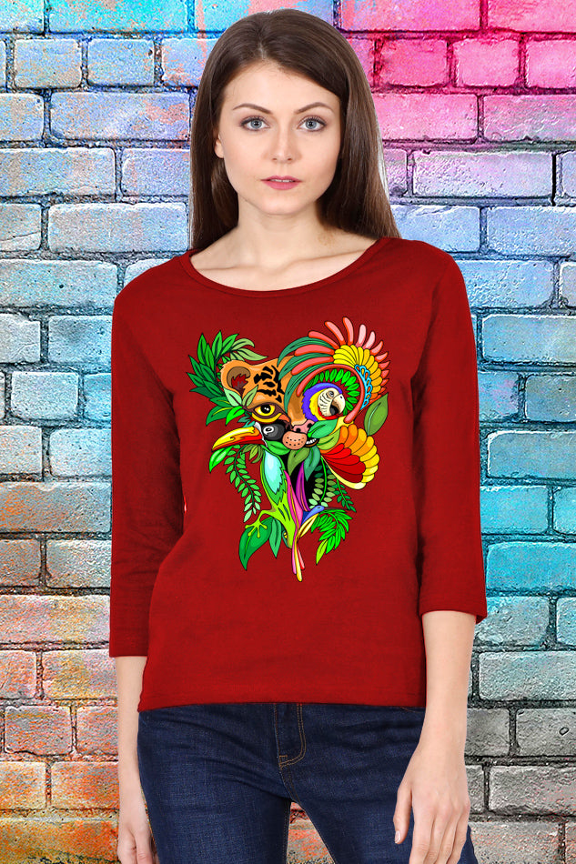 Wild Fauna Illustration - Women's Round Neck Full Sleeve T-Shirt