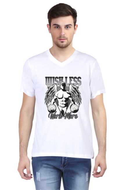 Wishless Work More -  Men's V-Neck Half Sleeve T-Shirt