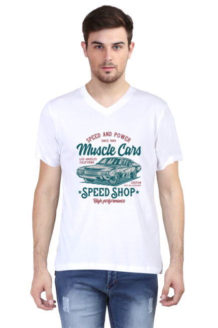 Muscle Cars Speed Shop - Men's V-Neck Half Sleeve T-Shirt