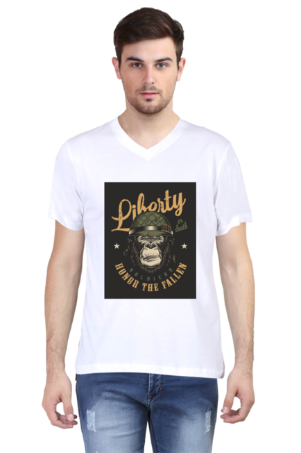 Liberty Soldier - Men's V-Neck Half Sleeve T-Shirt