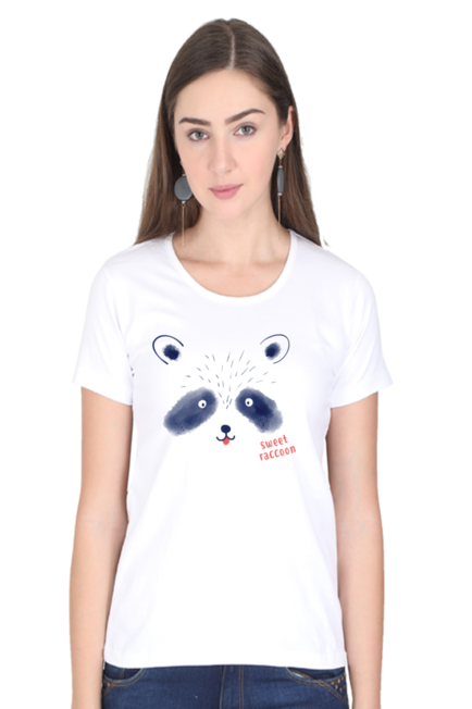 Sweet Raccon - Women's Round Neck Half Sleeve T-Shirt