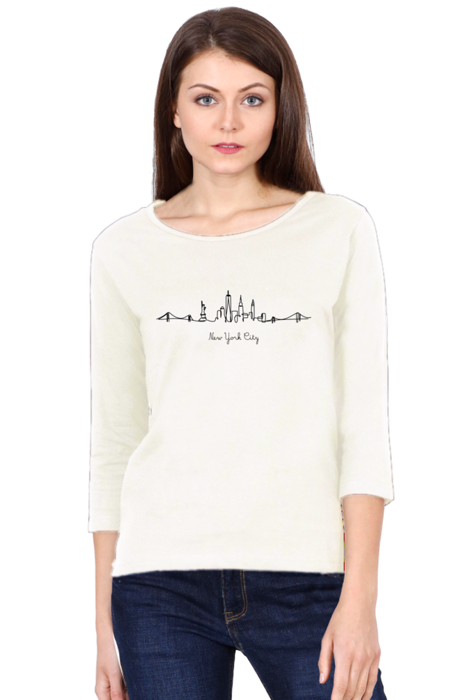 New York City Line Art - Women's Round Neck Full Sleeve T-Shirt