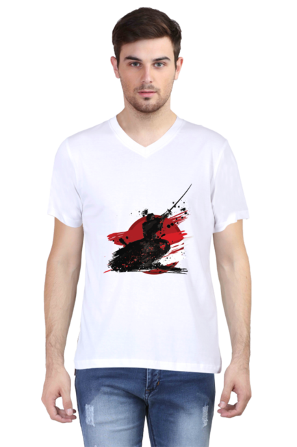 Samurai Warrior - Men's V-Neck Half Sleeve T-Shirt