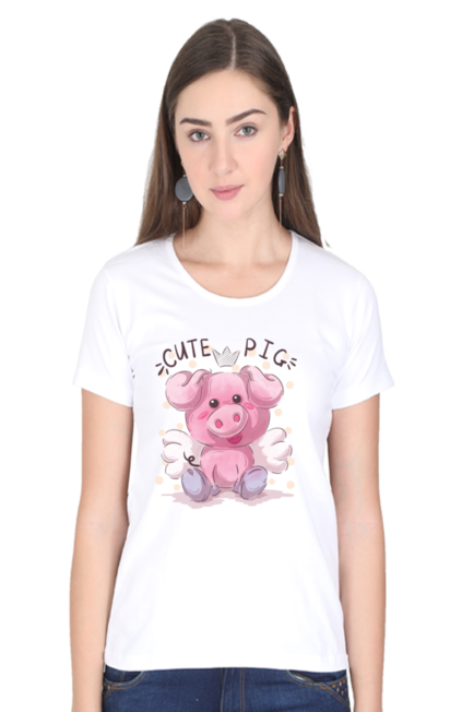 Cute Pig - Women's Round Neck Half Sleeve T-Shirt