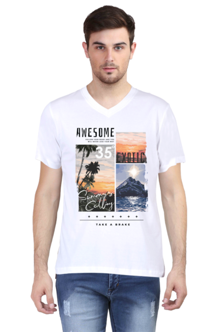 Awesome-Men's V-Neck Half Sleeve T-Shirt