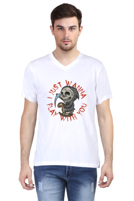 Halloween I Just Wanna Play With You -  Men's V-Neck Half Sleeve T-Shirt