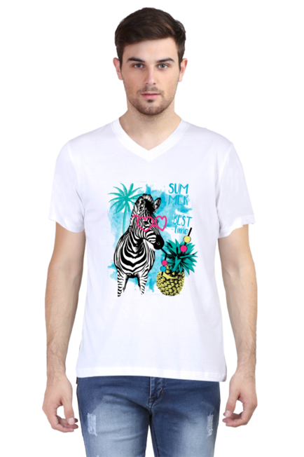 Summer Zebra - Men's V-Neck Half Sleeve T-Shirt