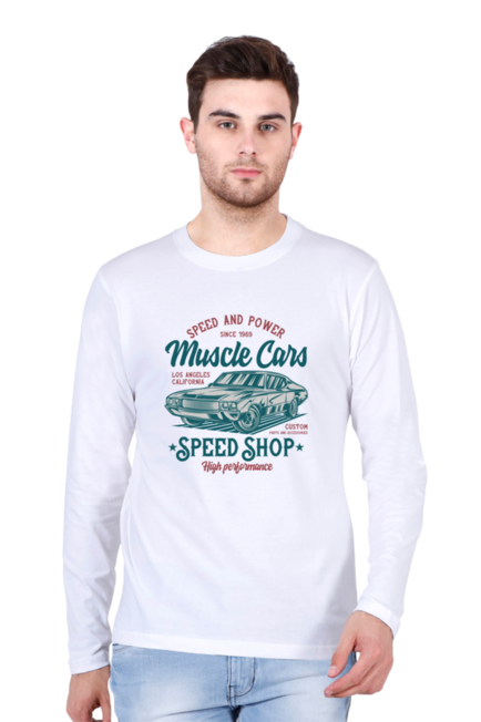 Muscle Cars Speed Shop  - Men's Round Neck Full Sleeve T-Shirt